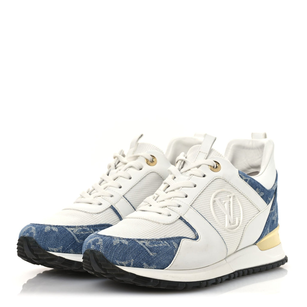 CALFSKIN MONOGRAM DENIM RUN AWAY SNEAKERS WHITE