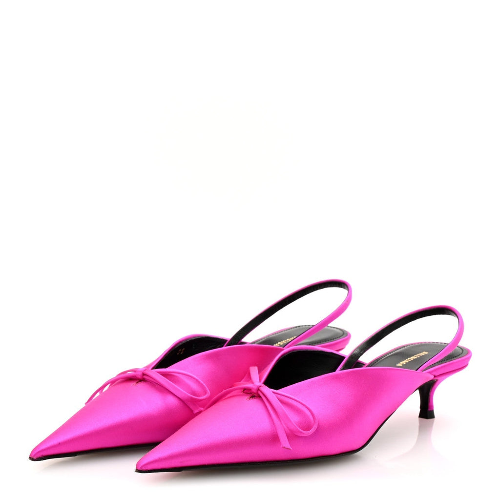 SATIN POINTED TOE KNIFE SLINGBACK 40MM MULES ROSE FUCHSIA