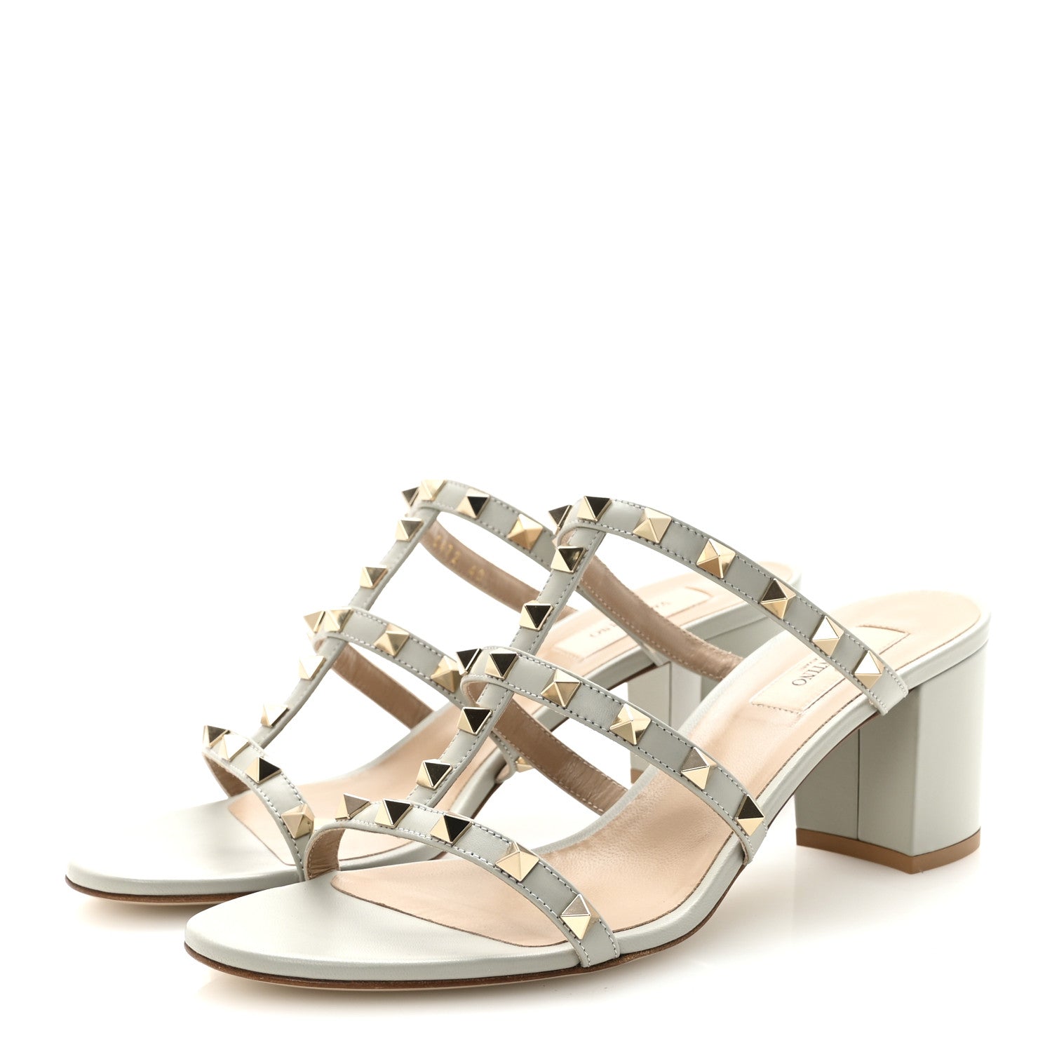 CALFSKIN ROCKSTUD 60MM CAGED SLIDE SANDALS OPAL GREY