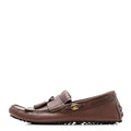 CALFSKIN FRINGE INTERLOCKING G MENS DRIVER LOAFERS BROWN