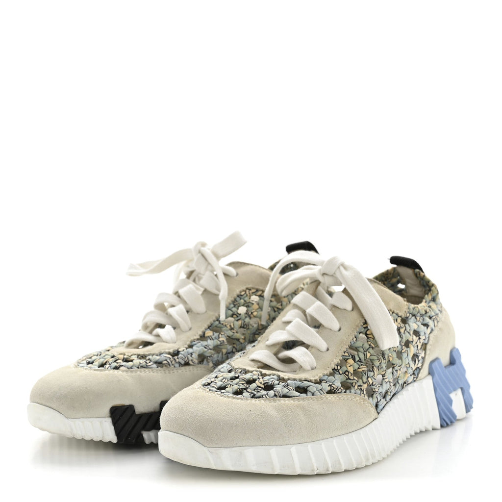 BRAIDED SILK SUEDE SNEAKERS BLEU CLAIR WHITE