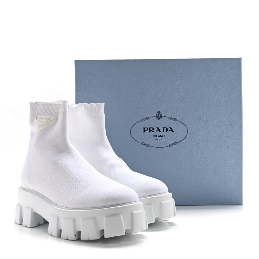 KNIT RUBBER TRIANGLE LOGO MONOLITH 55MM ANKLE BOOTS BIANCO