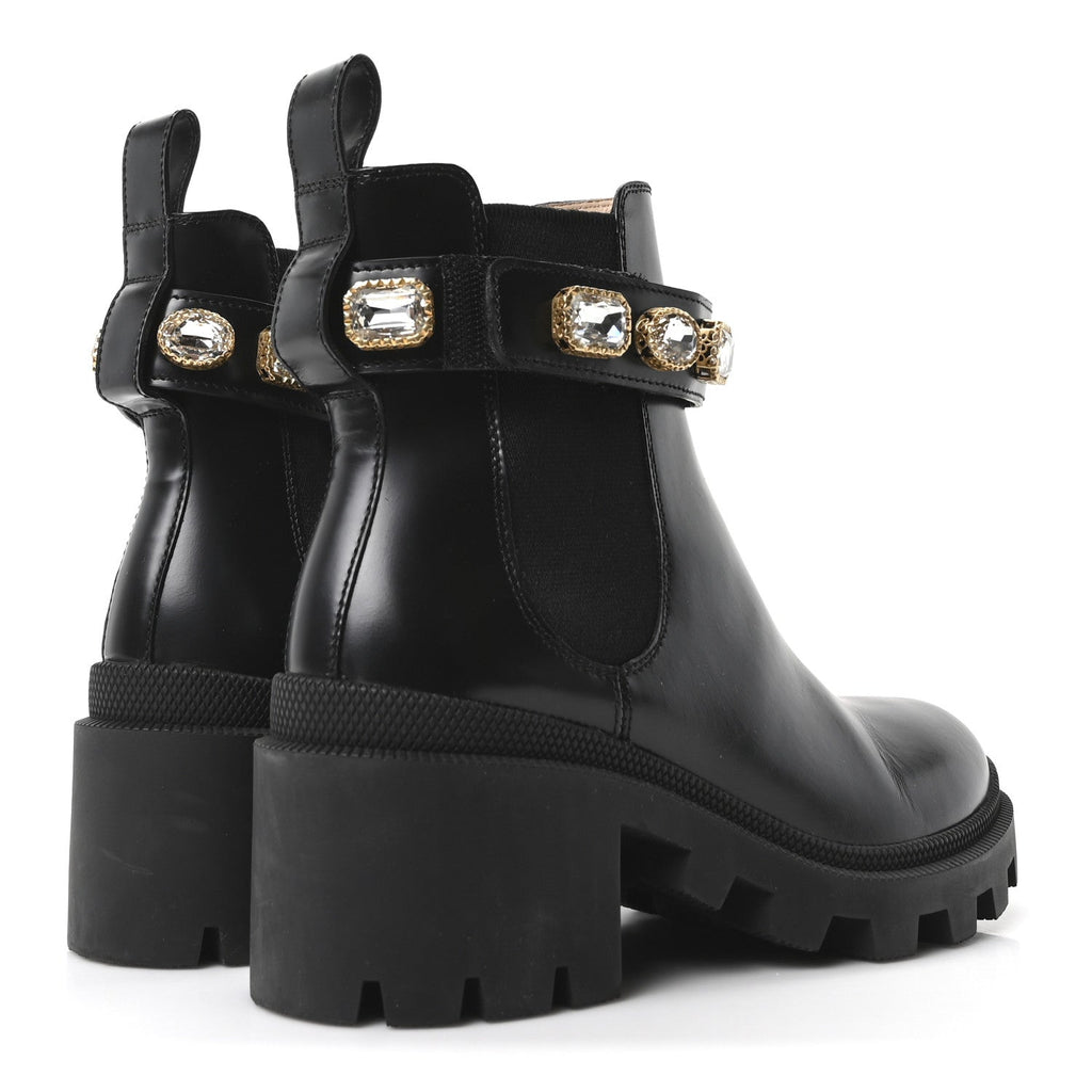 CALFSKIN CRYSTAL GG TRIP CHELSEA ANKLE BOOTS BLACK