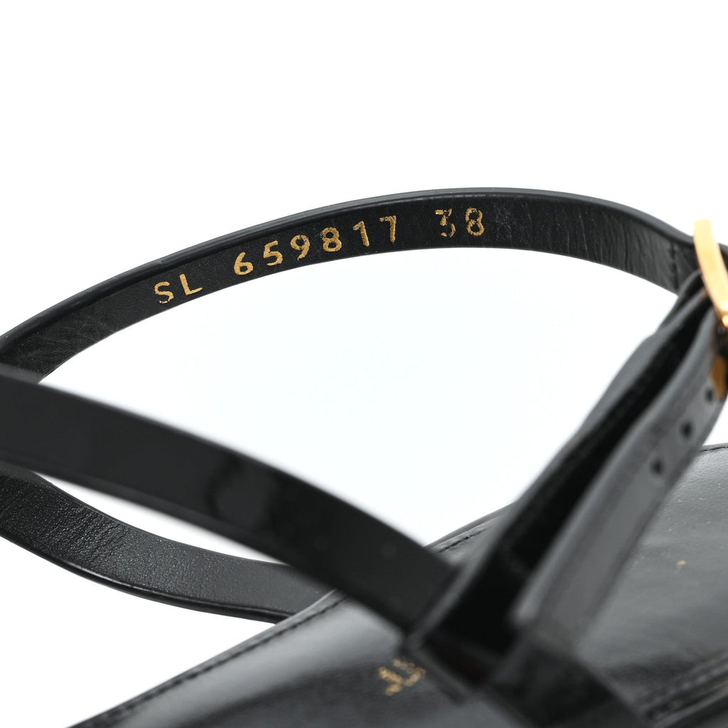 PATENT CALFSKIN CASSANDRA MONOGRAM SANDALS BLACK