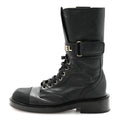 SHINY CALFSKIN LACE UP COMBAT BOOTS BLACK