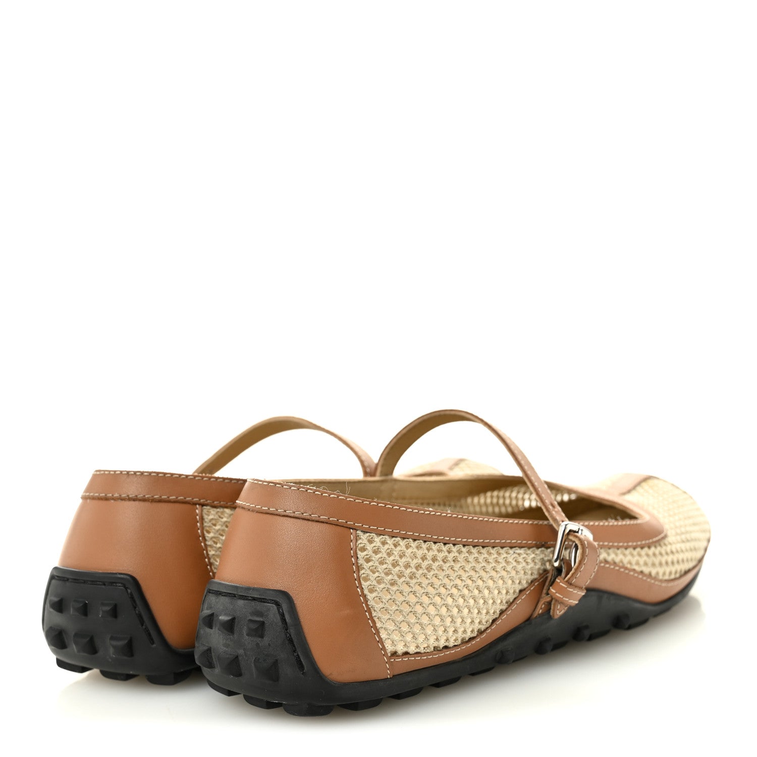 CROCHET KNIT CALFSKIN KICHU BALLET FLATS BEIGE LIN NATUREL