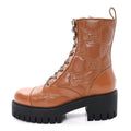 CORDOVAN LUX NAPPA GG MATELASSE LACE UP 60MM COMBAT BOOTS DARK HAZEL BROWN