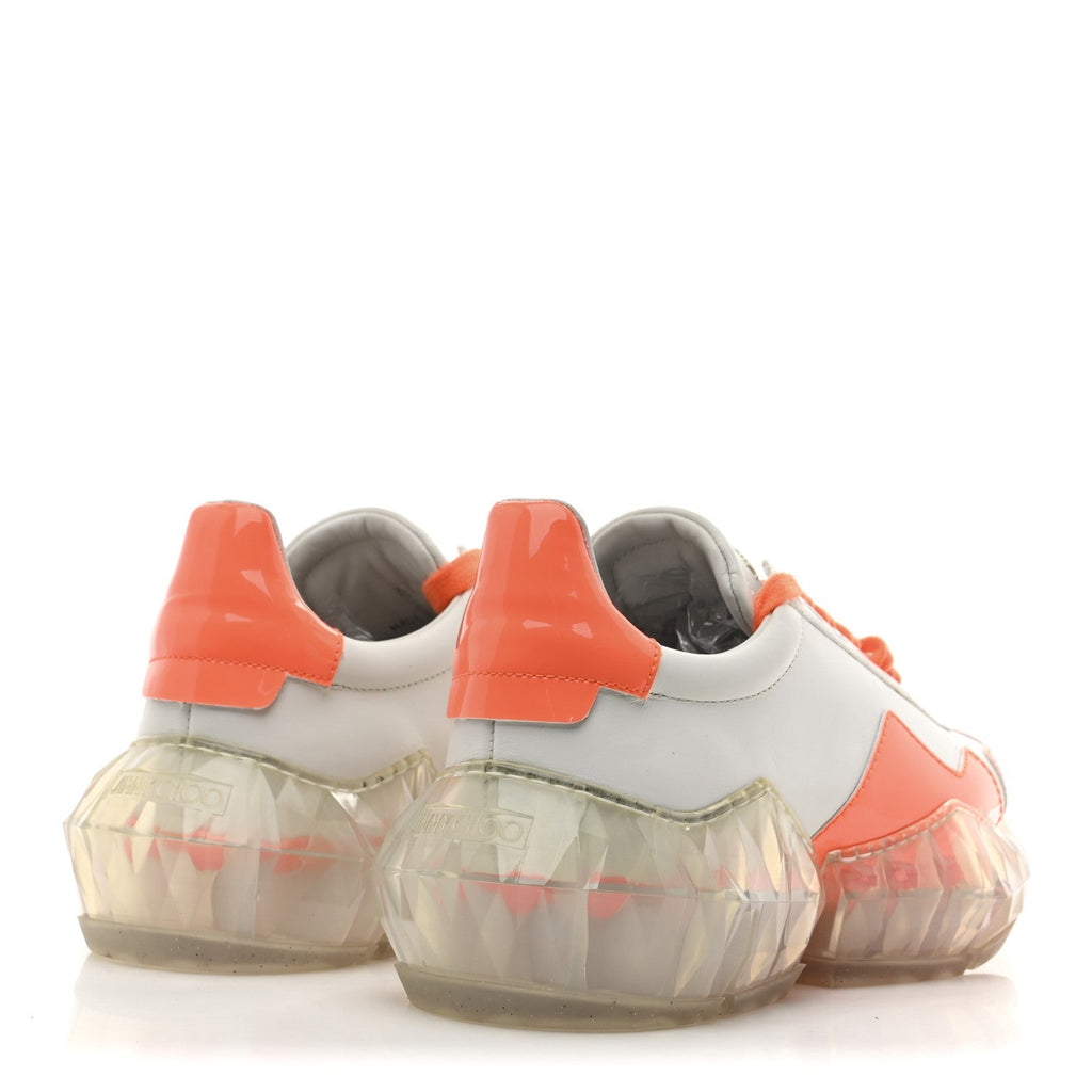 X JK JEONG CALFSKIN PATENT WOMENS DIAMOND LOW TOP SNEAKER WHITE ORANGE