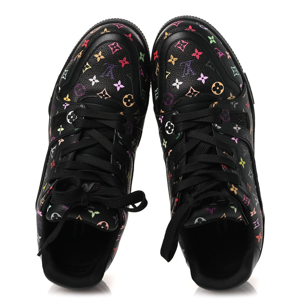 LV X TM CALFSKIN MONOGRAM MULTICOLOR WOMENS LV TRAINER SNEAKERS BLACK