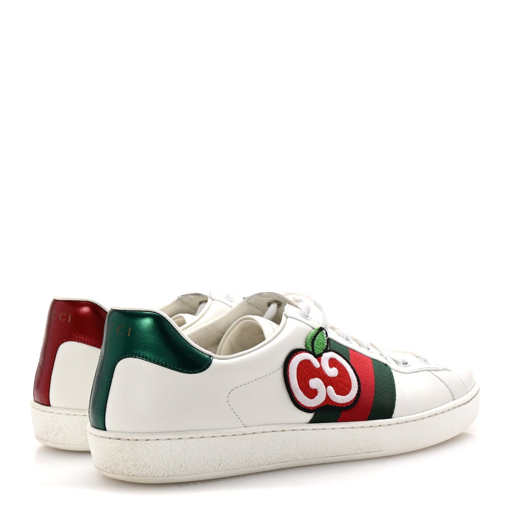 CALFSKIN WEB GG APPLE EMBROIDERED ACE SNEAKERS WHITE