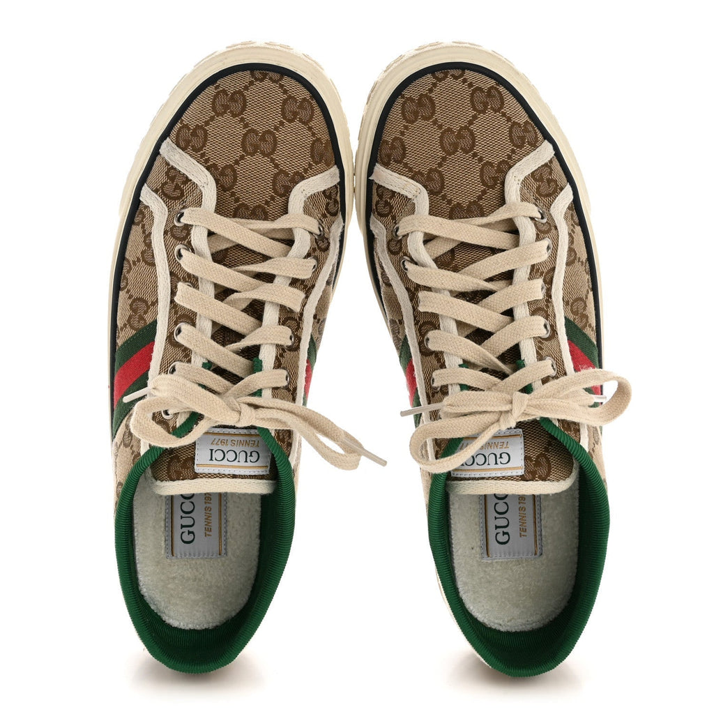 GG MONOGRAM WEB WOMENS 1977 TENNIS SNEAKERS BEIGE EBONY MYSTIC WHITE