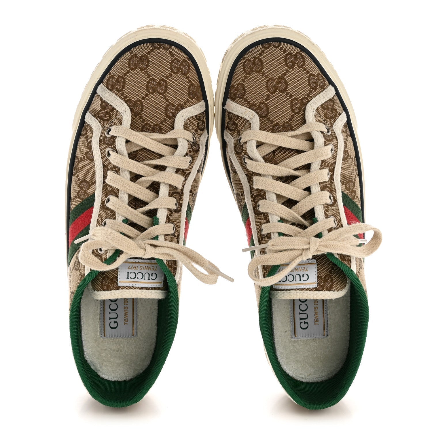 GG MONOGRAM WEB WOMENS 1977 TENNIS SNEAKERS BEIGE EBONY MYSTIC WHITE