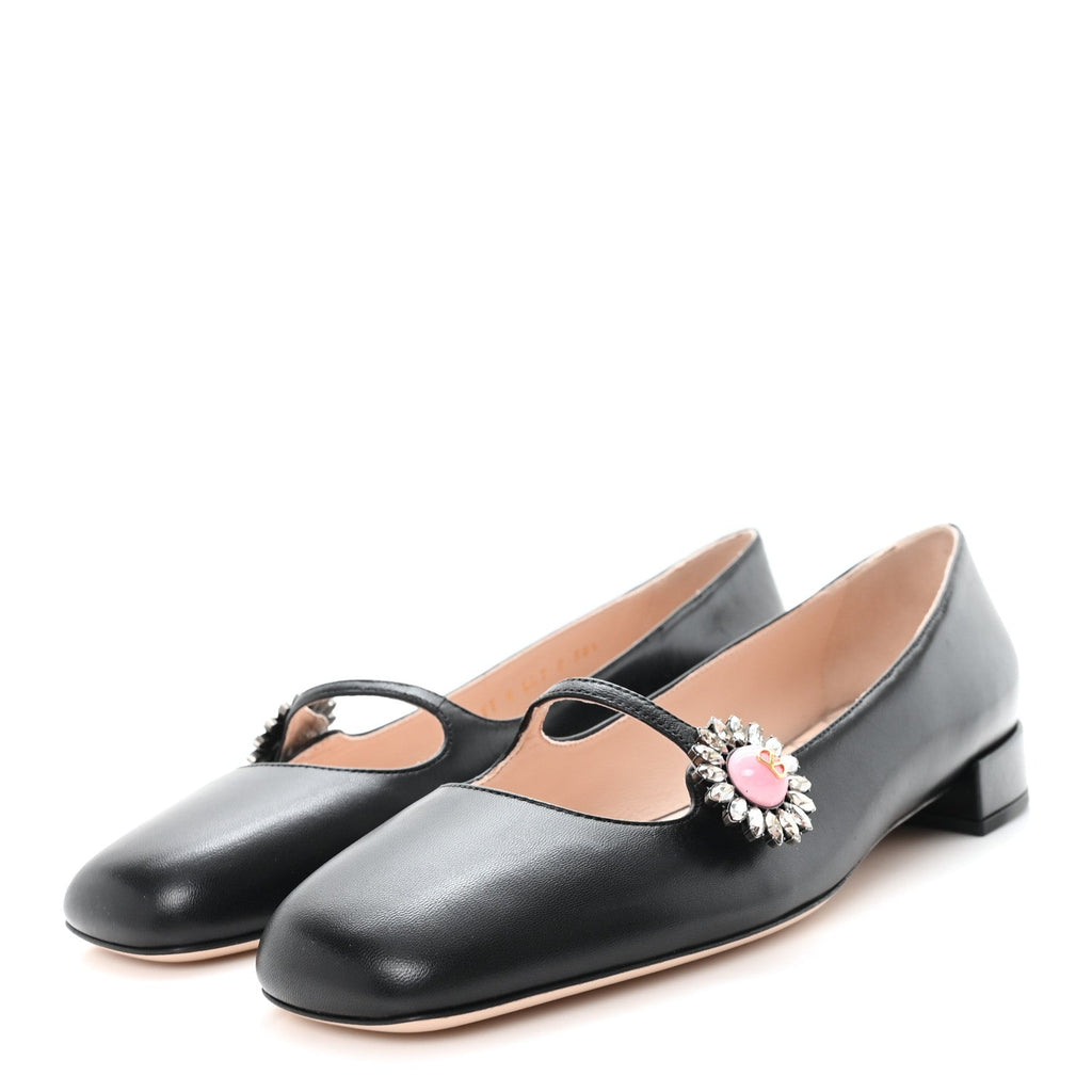 KIDSKIN JEWEL BUTTON MARY JANE FLATS BLACK PINK