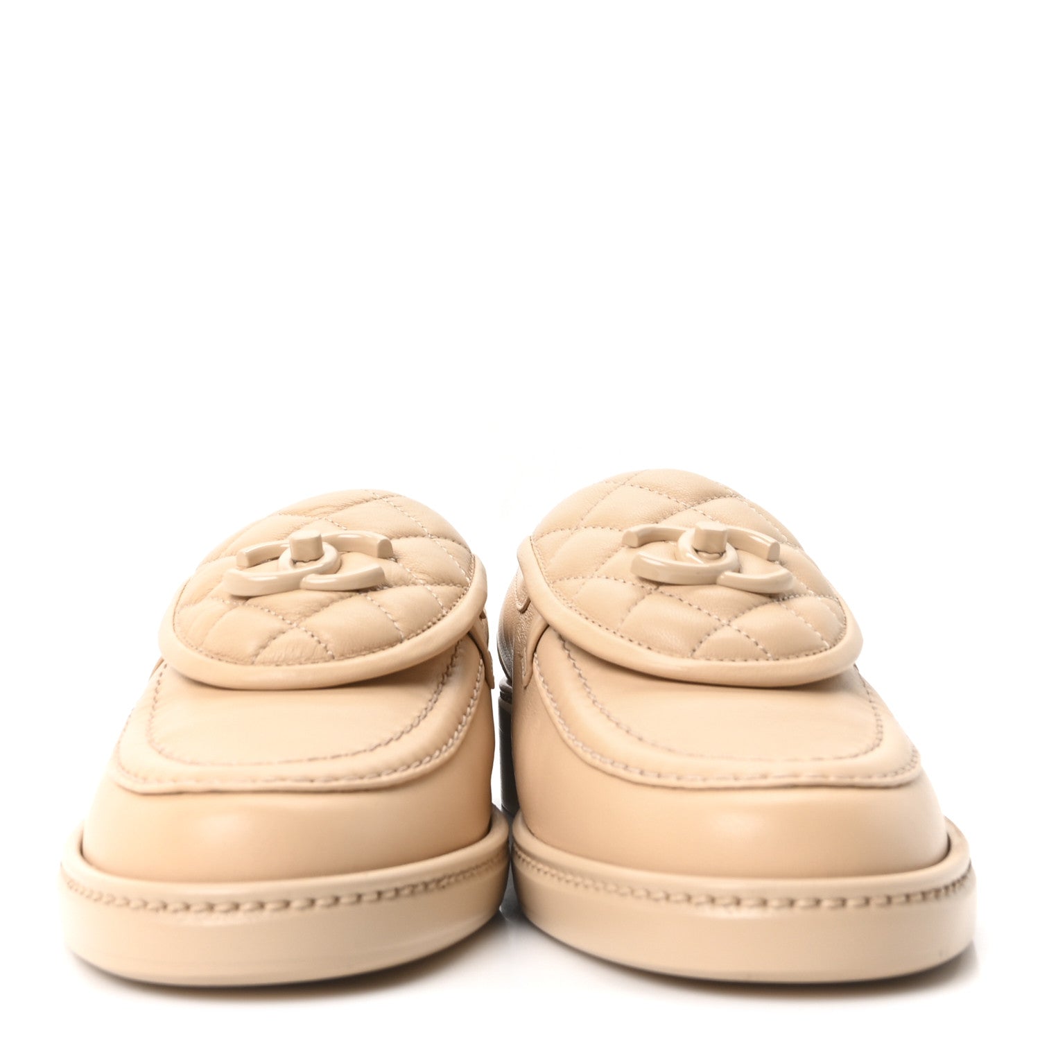 LAMBSKIN QUILTED CC TURNLOCK LOAFERS BEIGE