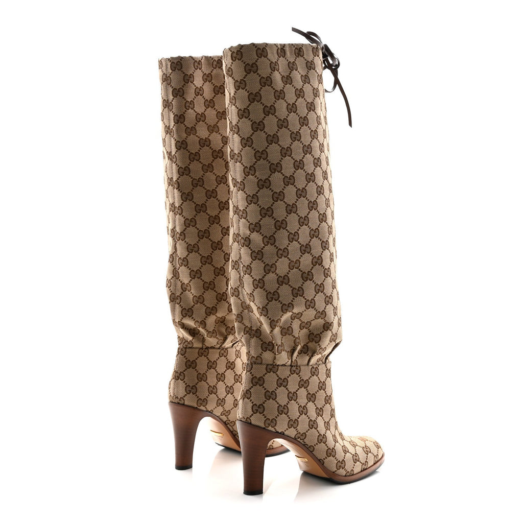 MONOGRAM MALAGA KID LISA MID HEEL BOOTS BEIGE EBONY
