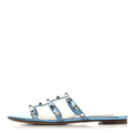 METALLIC NAPPA ROCKSTUD CAGED FLAT SLIDE SANDALS CERULEAN
