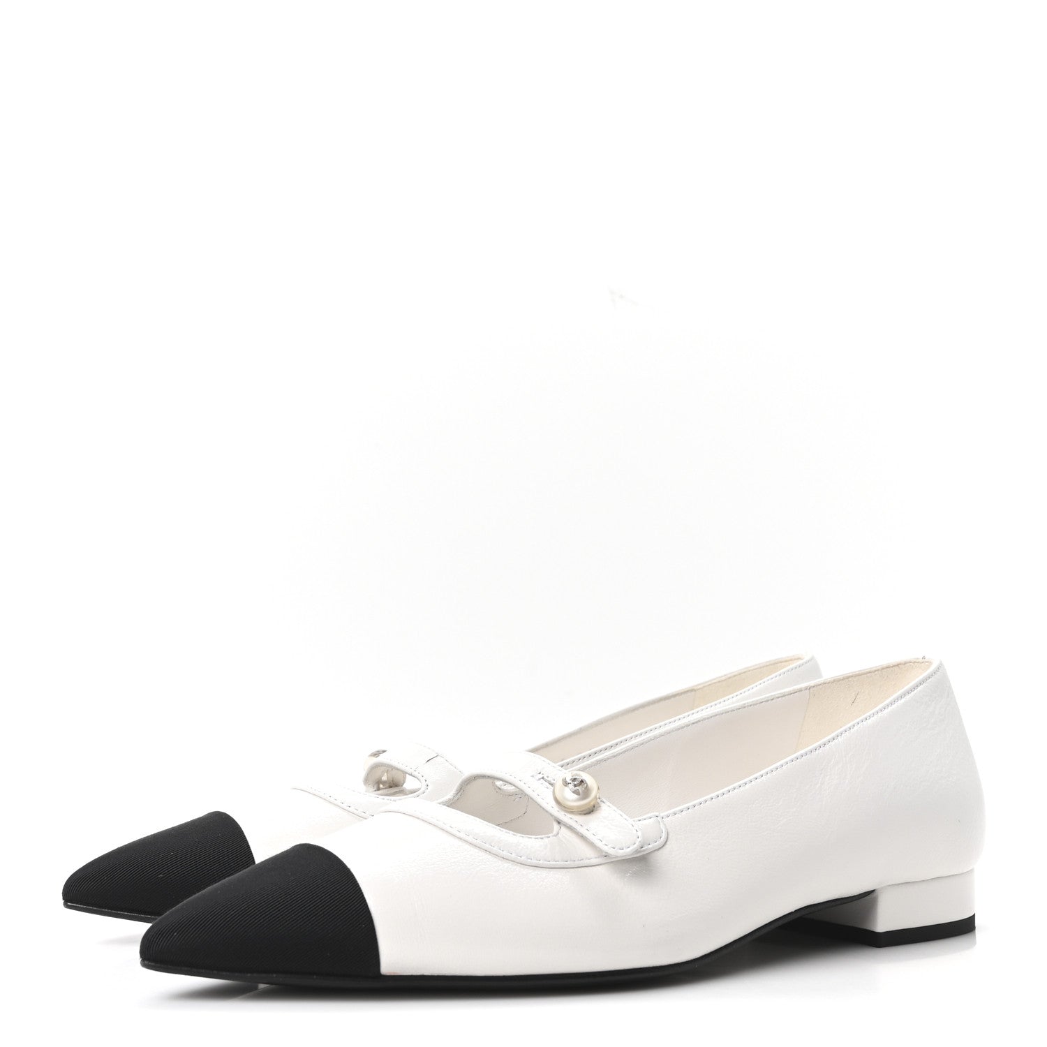 SHINY LAMBSKIN GROSGRAIN PEARL MARY JANES FLATS WHITE BLACK