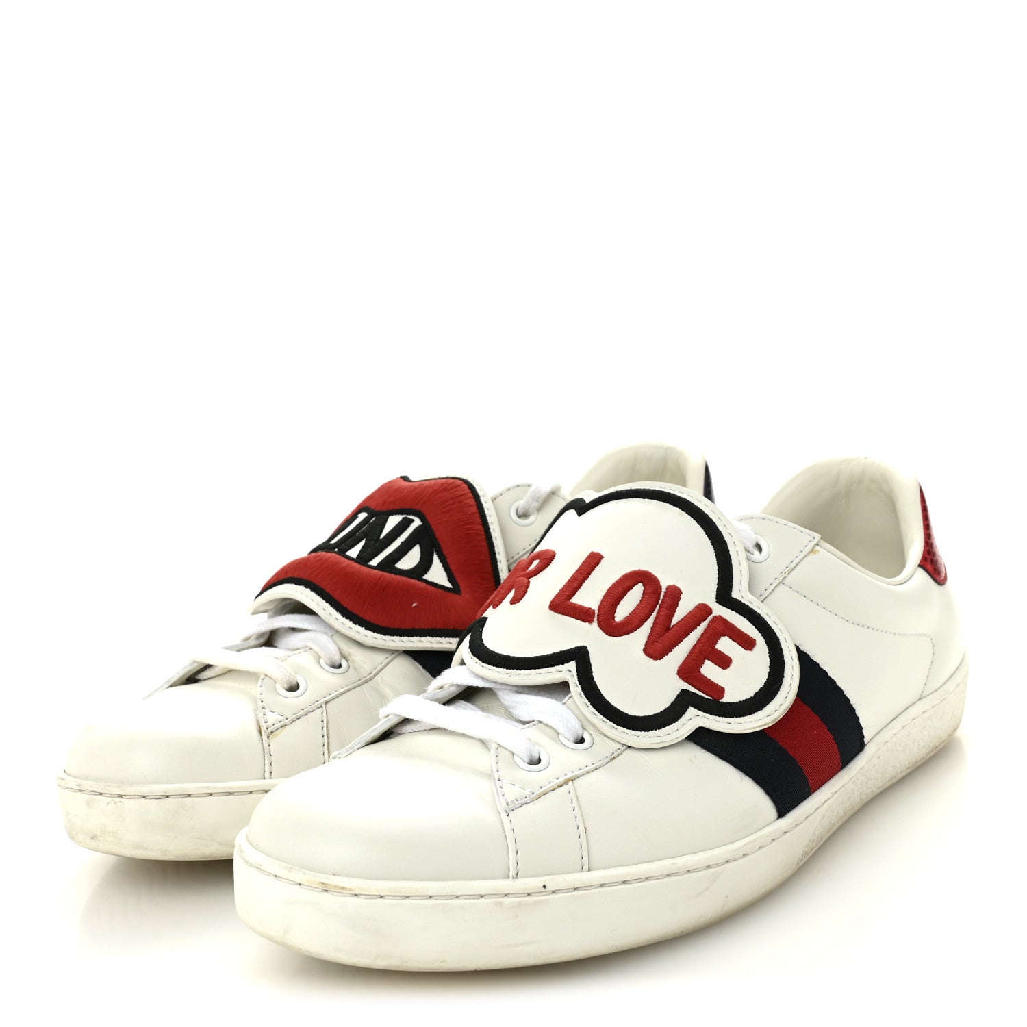 CALFSKIN AYERS WEB BLIND FOR LOVE EMBROIDERED MENS ACE SNEAKERS WHITE