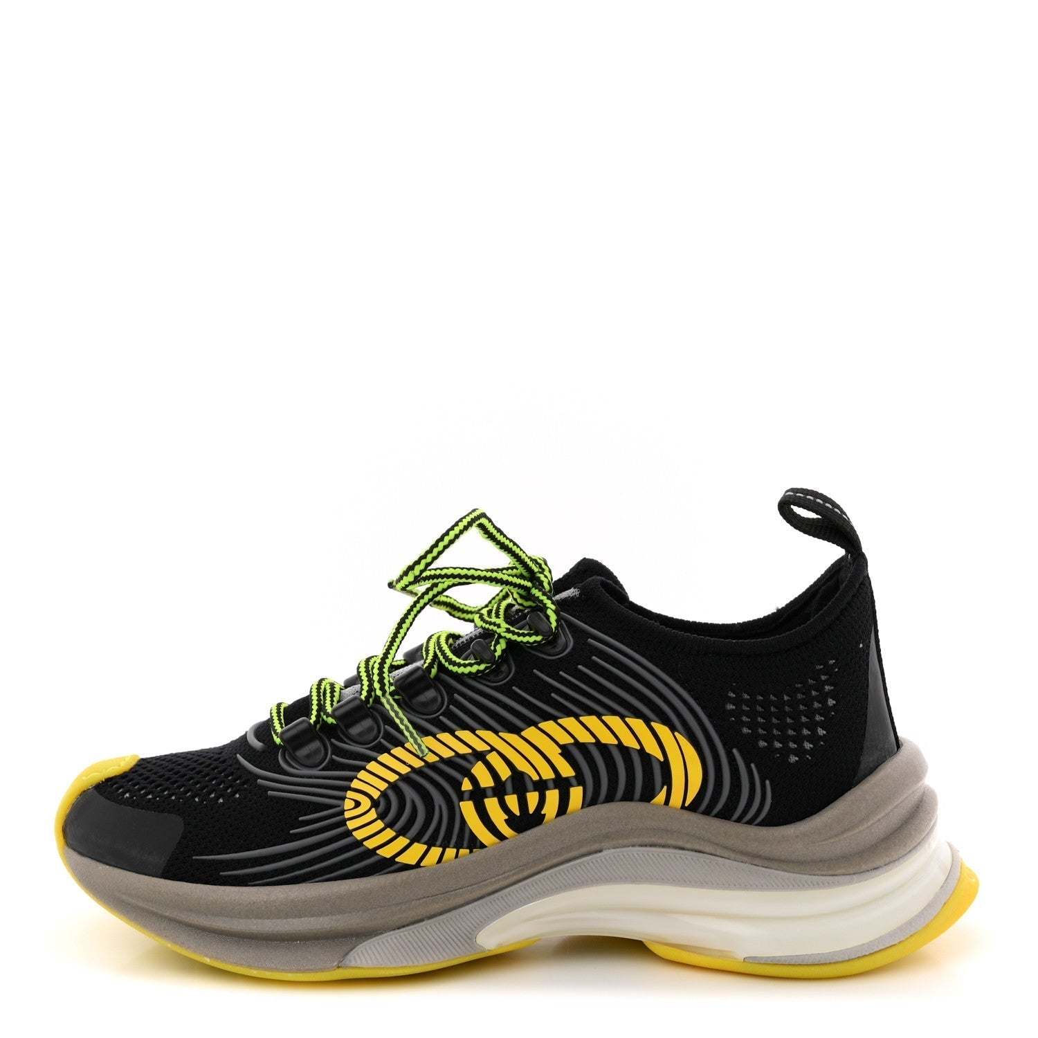 TECHNICAL KNIT FABRIC WAVES WOMENS GUCCI RUN SNEAKERS BLACK SILVER GIALLO NEON YELLOW