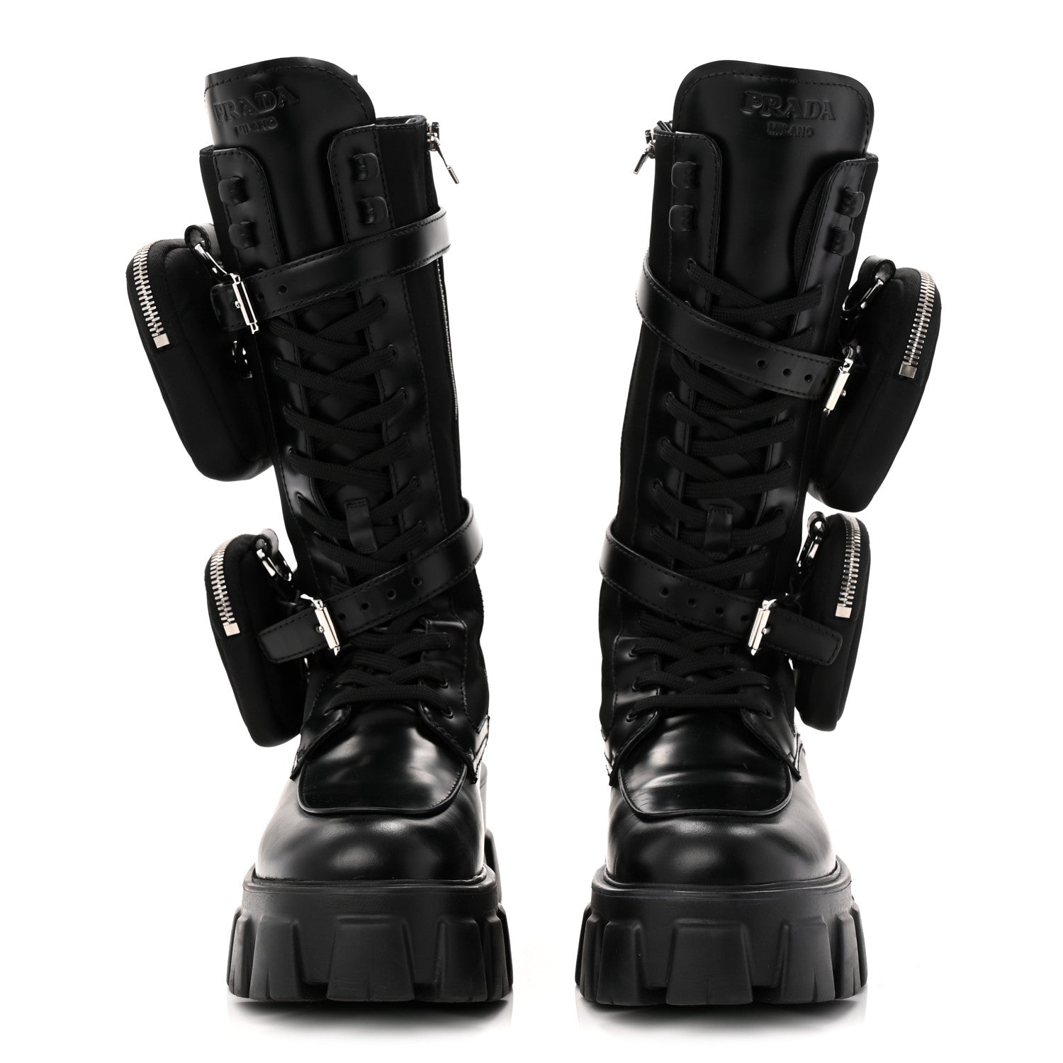 SPAZZOLATO ROIS RE-NYLON METAL TRIANGLE LOGO MONOLITH POUCH POCKET 55MM TALL COMBAT BOOTS BLACK