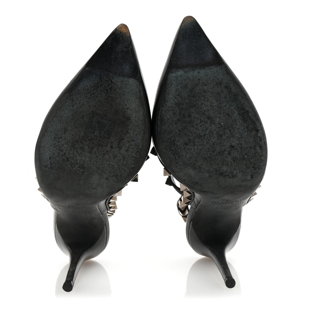 CALFSKIN NAPPA ROCKSTUD ANKLE STRAP 100MM PUMPS BLACK