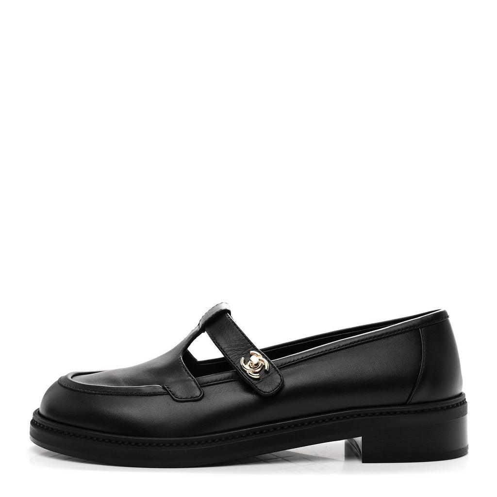 CALFSKIN CC TURNLOCK MOCCASIN LOAFERS BLACK