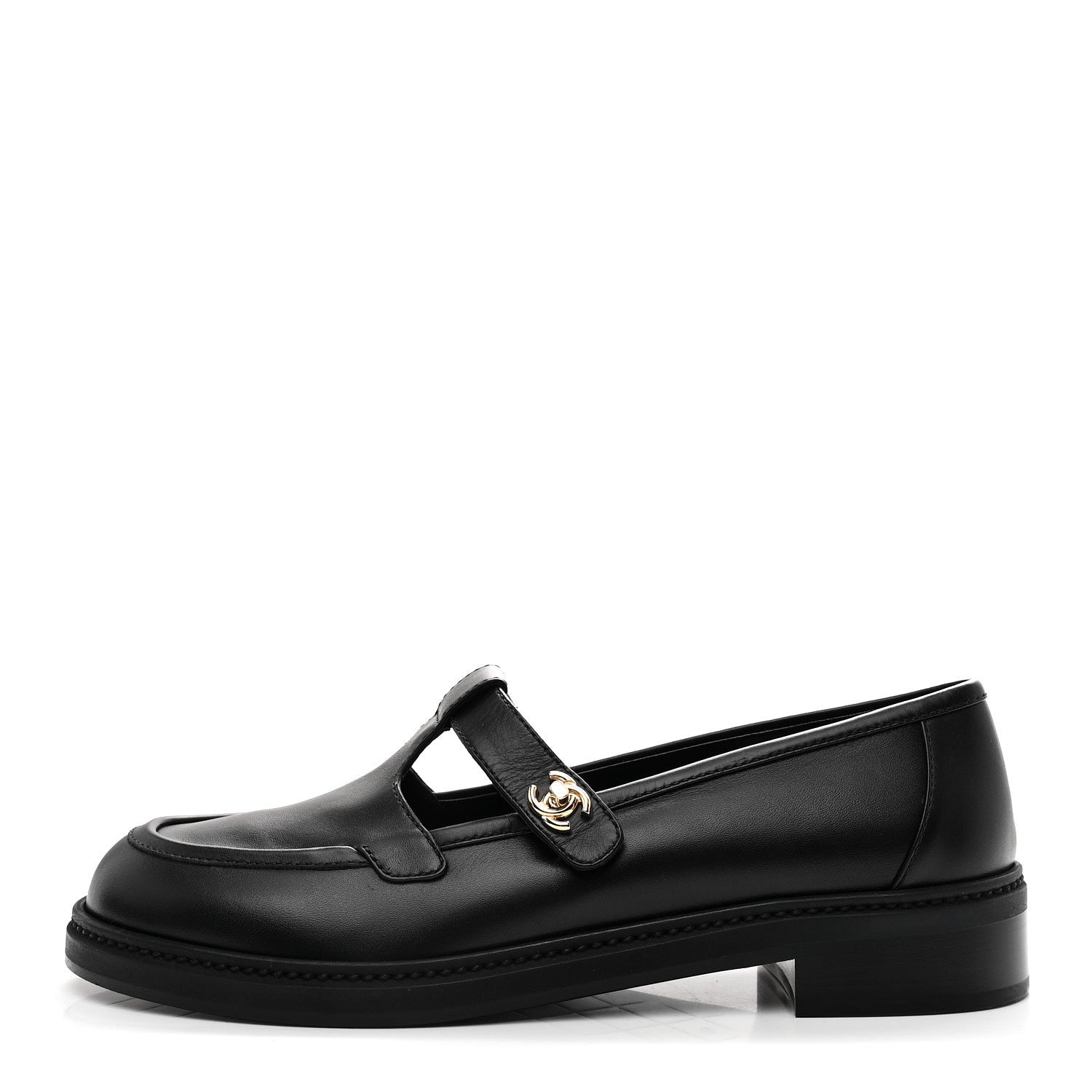 CALFSKIN CC TURNLOCK MOCCASIN LOAFERS BLACK