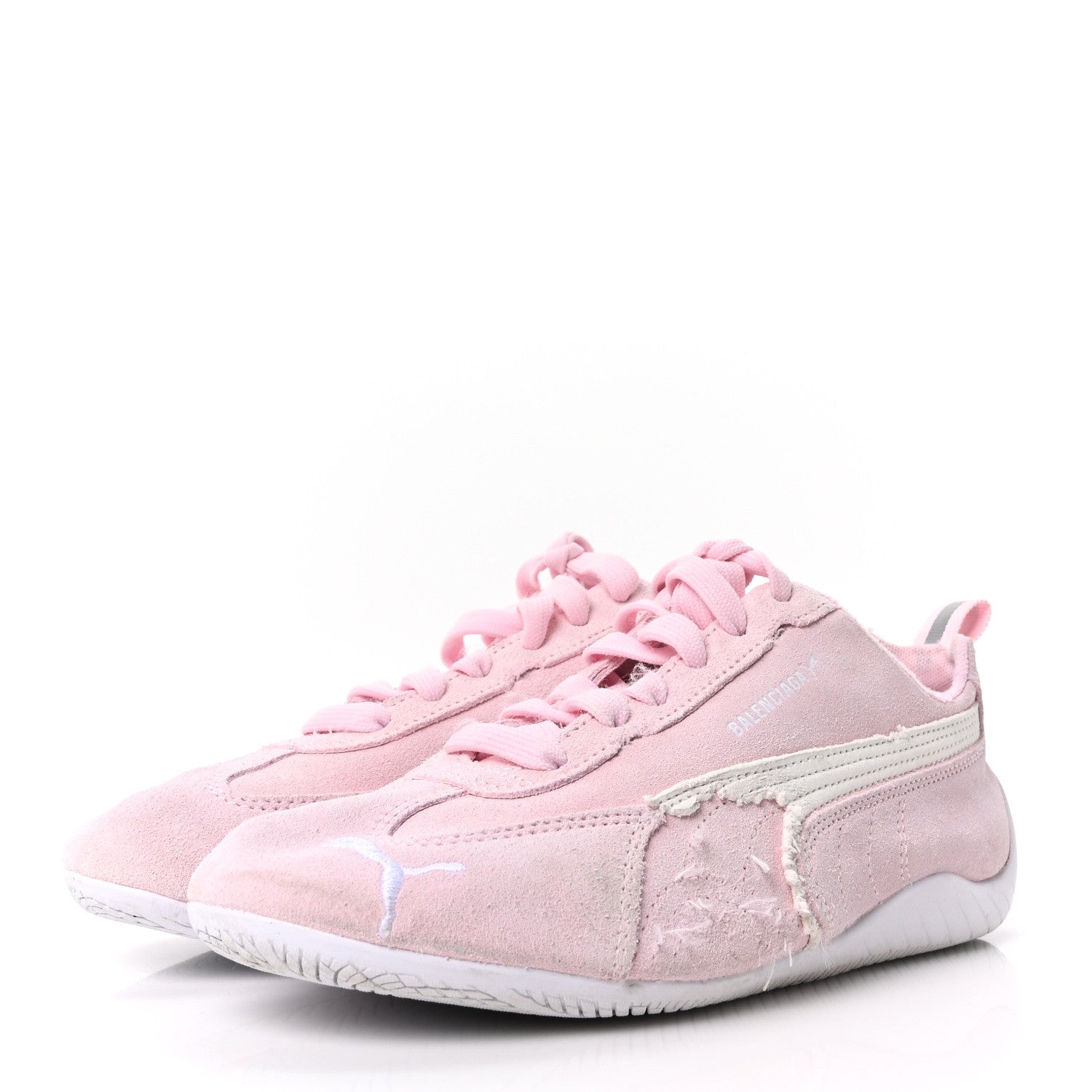 X PUMA SUEDE DISTRESSED MENS SPEEDCAT SNEAKERS WHITE PINK