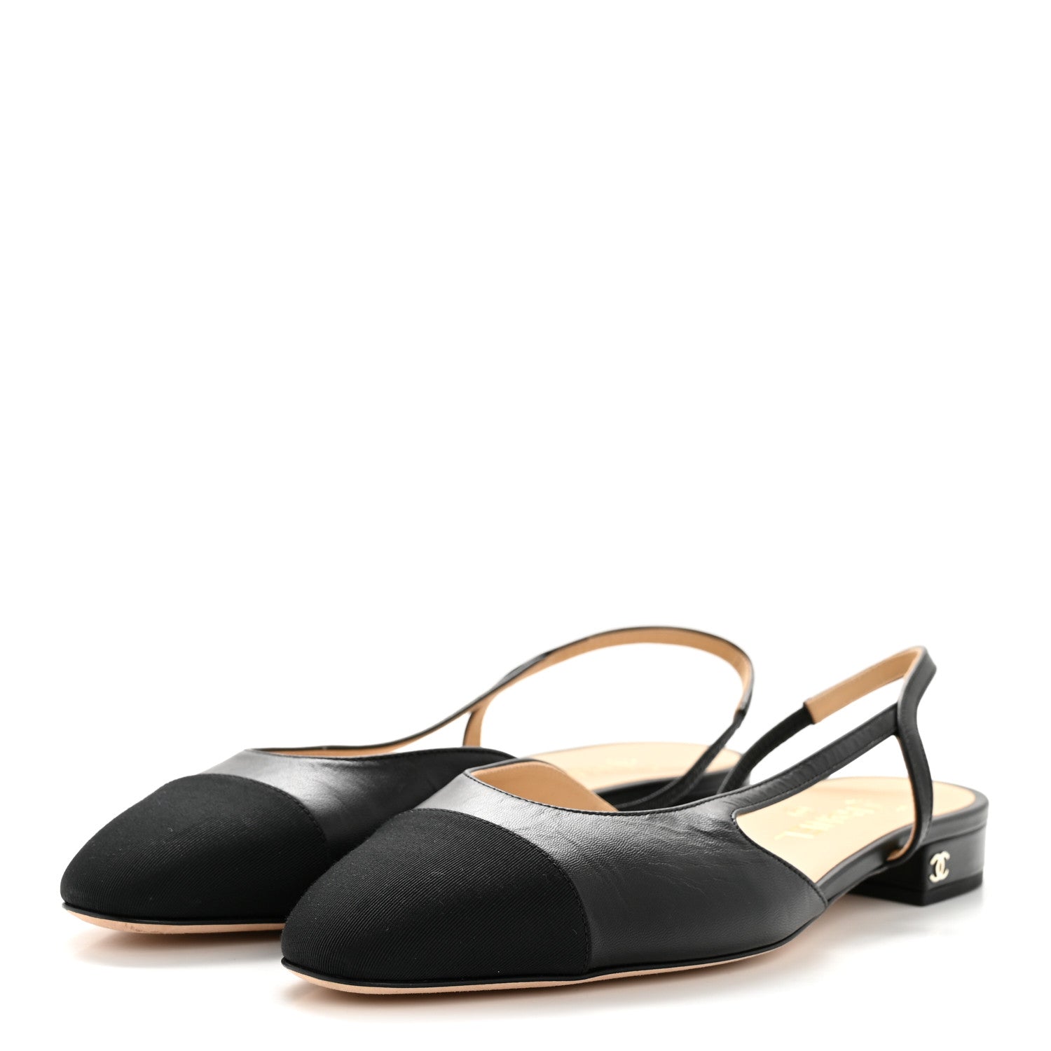 GOATSKIN GROSGRAIN CAP TOE CC SLINGBACK SANDALS BLACK