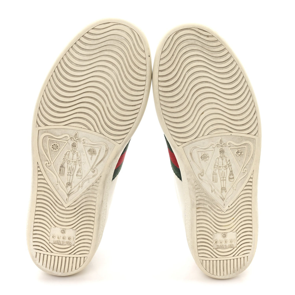 CALFSKIN WEB HEART EMBROIDERED WOMENS ACE SNEAKERS WHITE