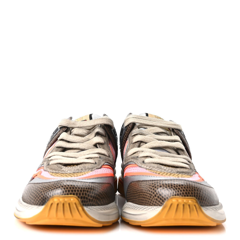 CALFSKIN SUEDE MESH LIZARD EMBOSSED WOMENS ULTRAPACE SNEAKERS SILVER ANTHRACITE NEON ORANGE