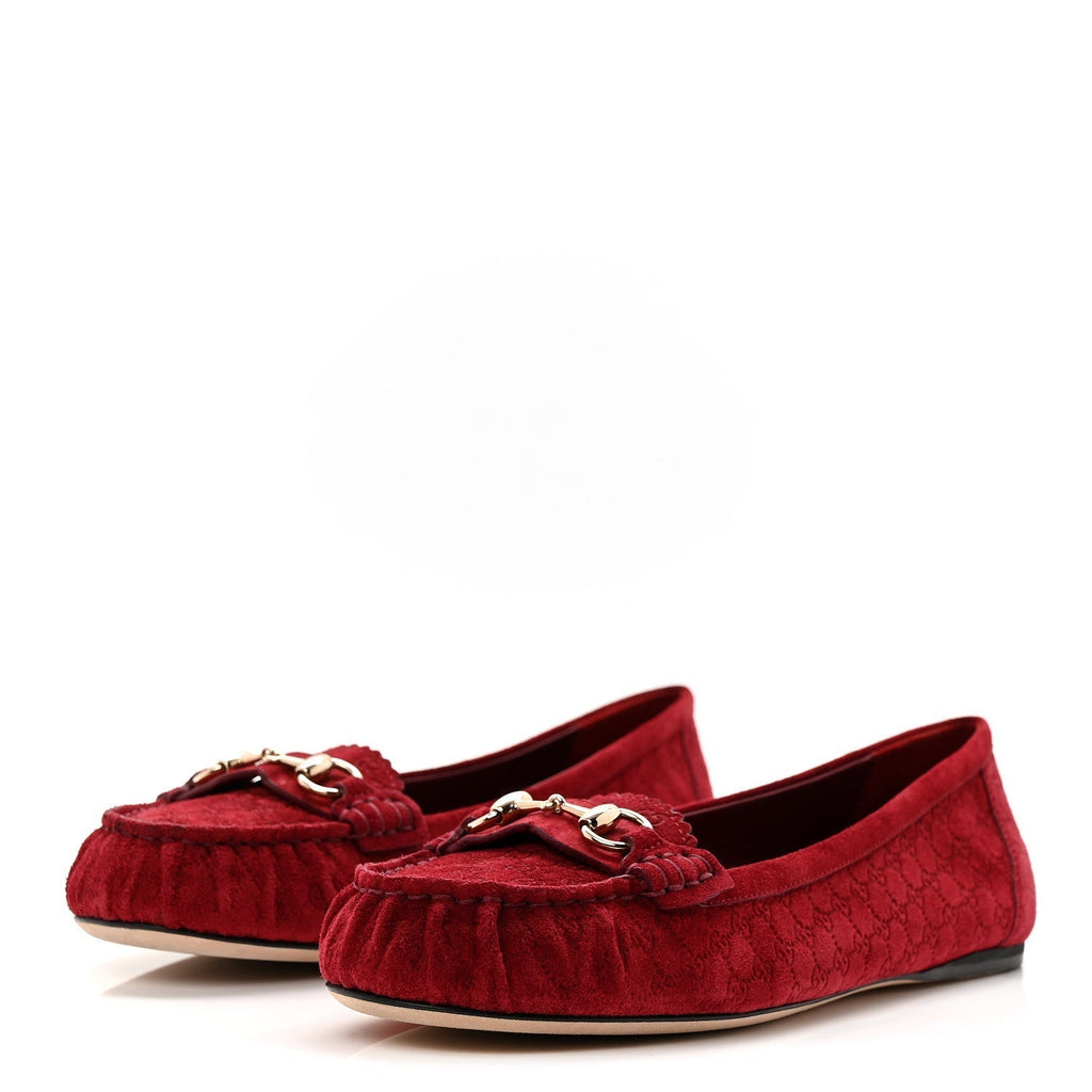 SUEDE MICRO GG HORSEBIT WOMENS KENSINGTON MOCCASIN LOAFERS ROSSO ANCORA