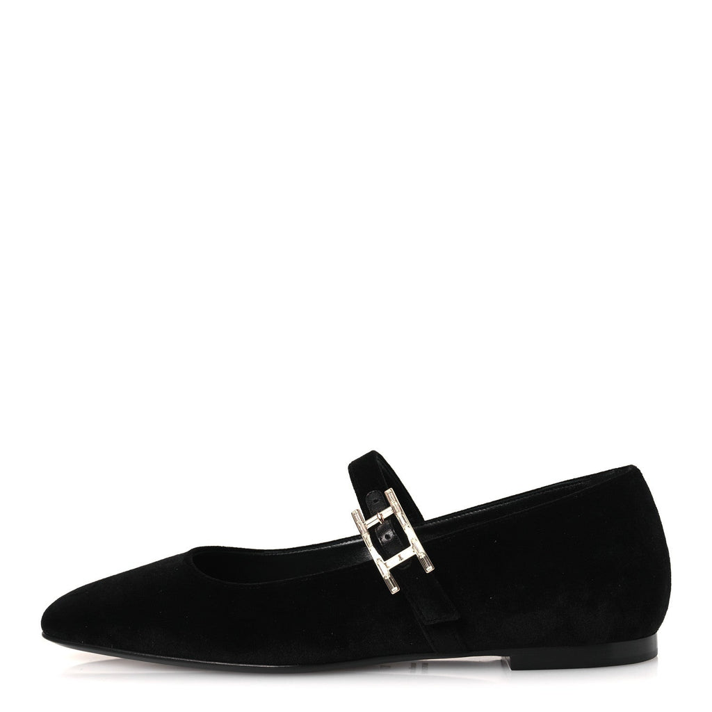 VELVET CRYSTAL JANE BALLET FLATS BLACK