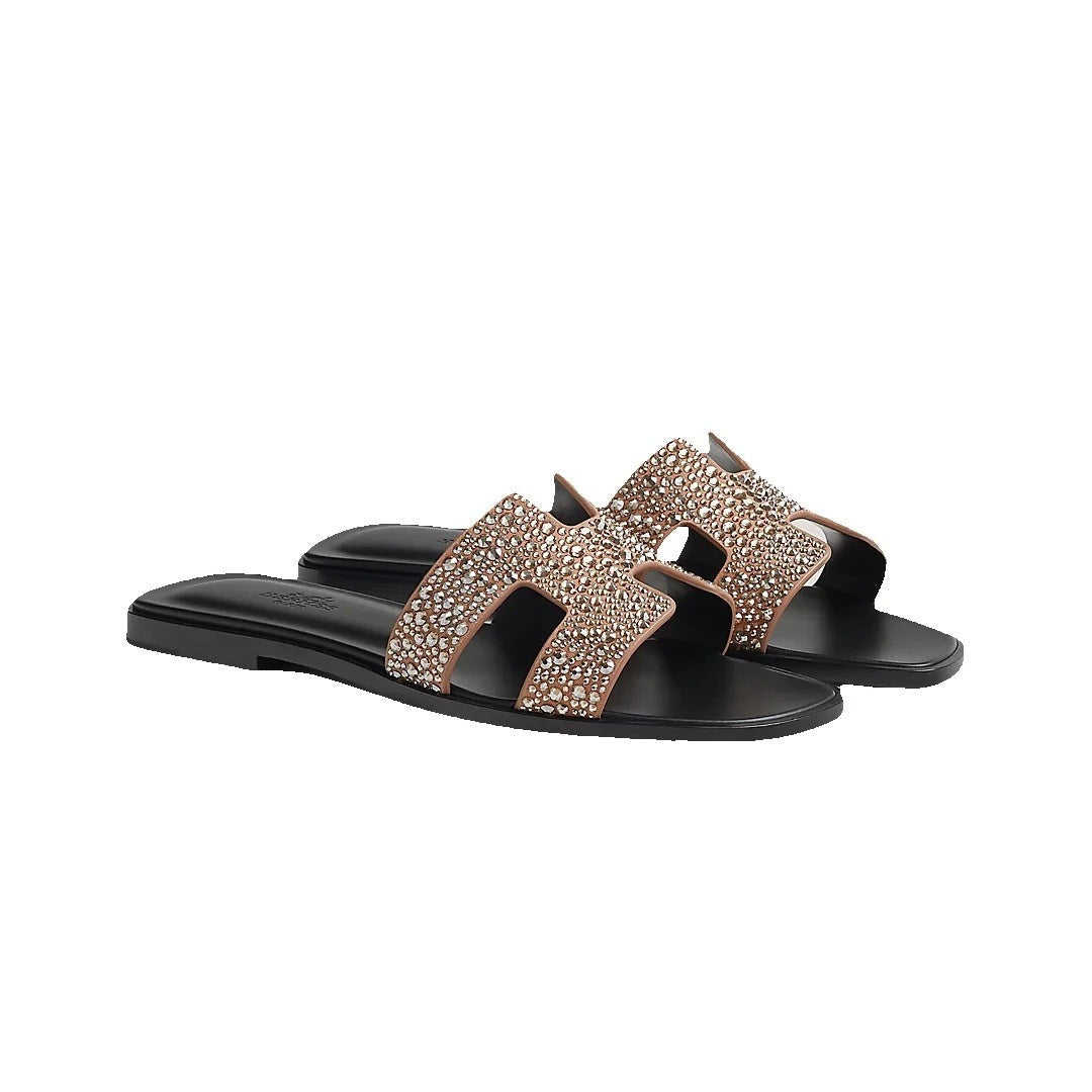 Hermès Oran Sandal Beige - Rose Gold Crystal