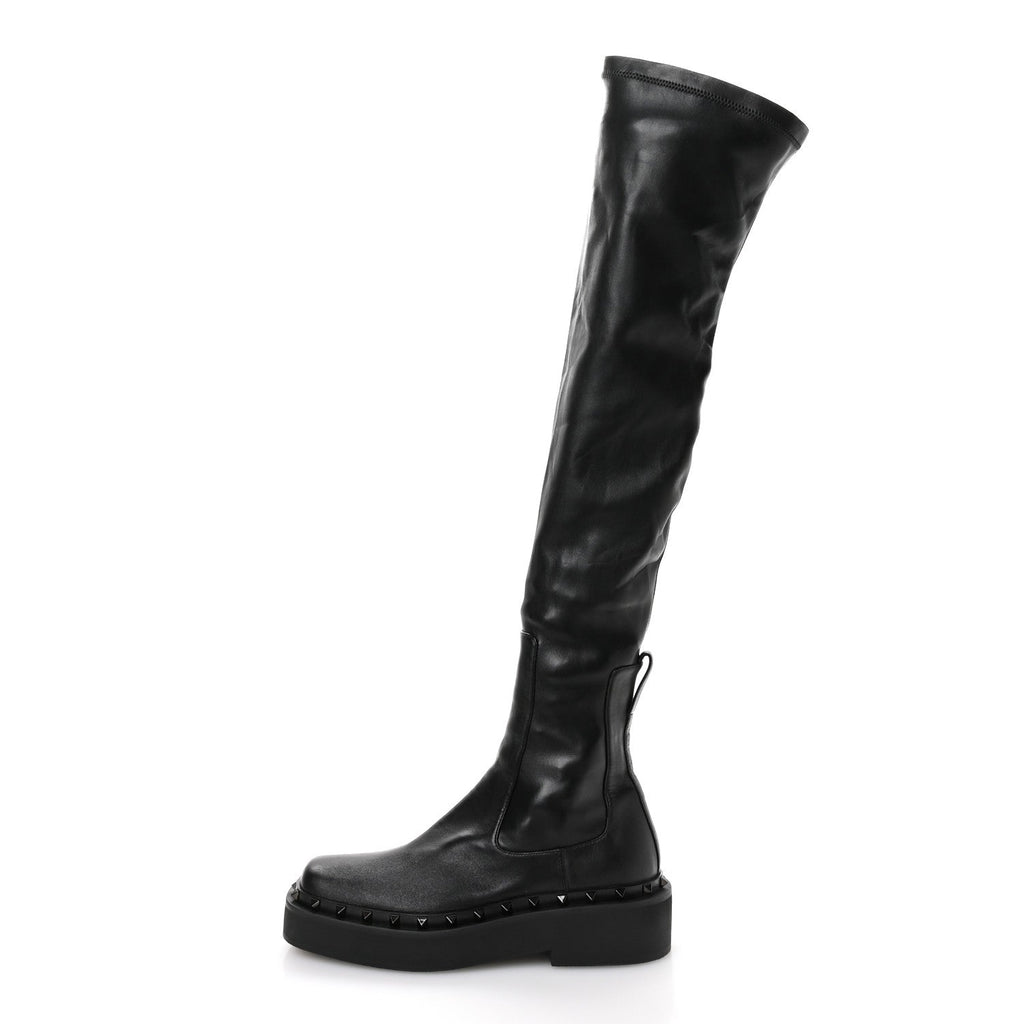 CALFSKIN ROCKSTUD M-WAY OVER THE KNEE BOOTS BLACK