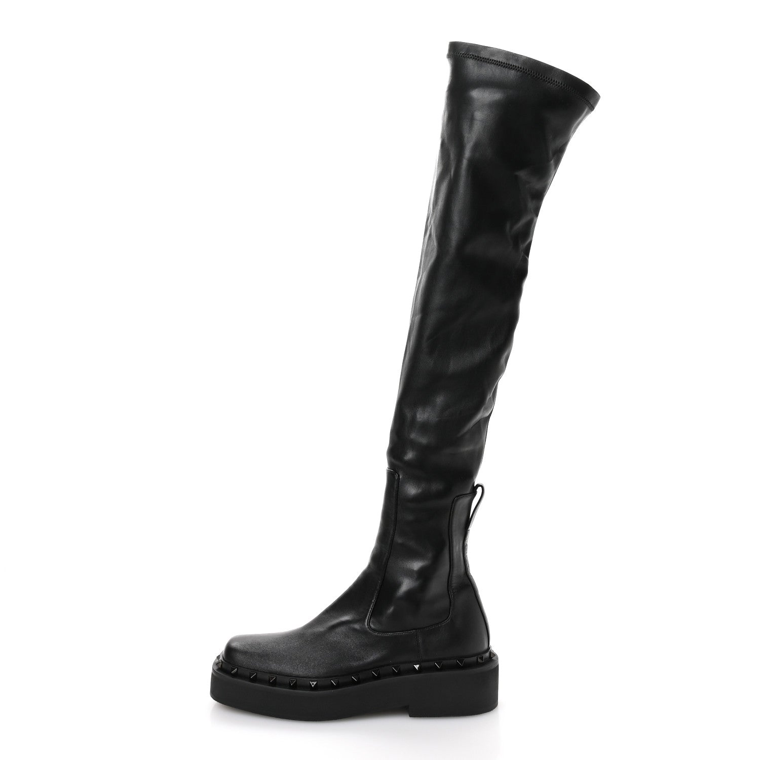 CALFSKIN ROCKSTUD M-WAY OVER THE KNEE BOOTS BLACK