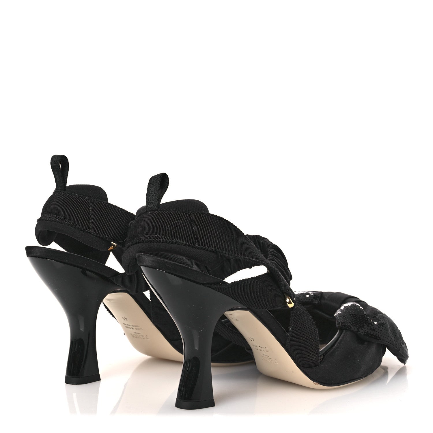 SATIN SEQUIN BOW 85MM SLINGBACK PUMPS BLACK