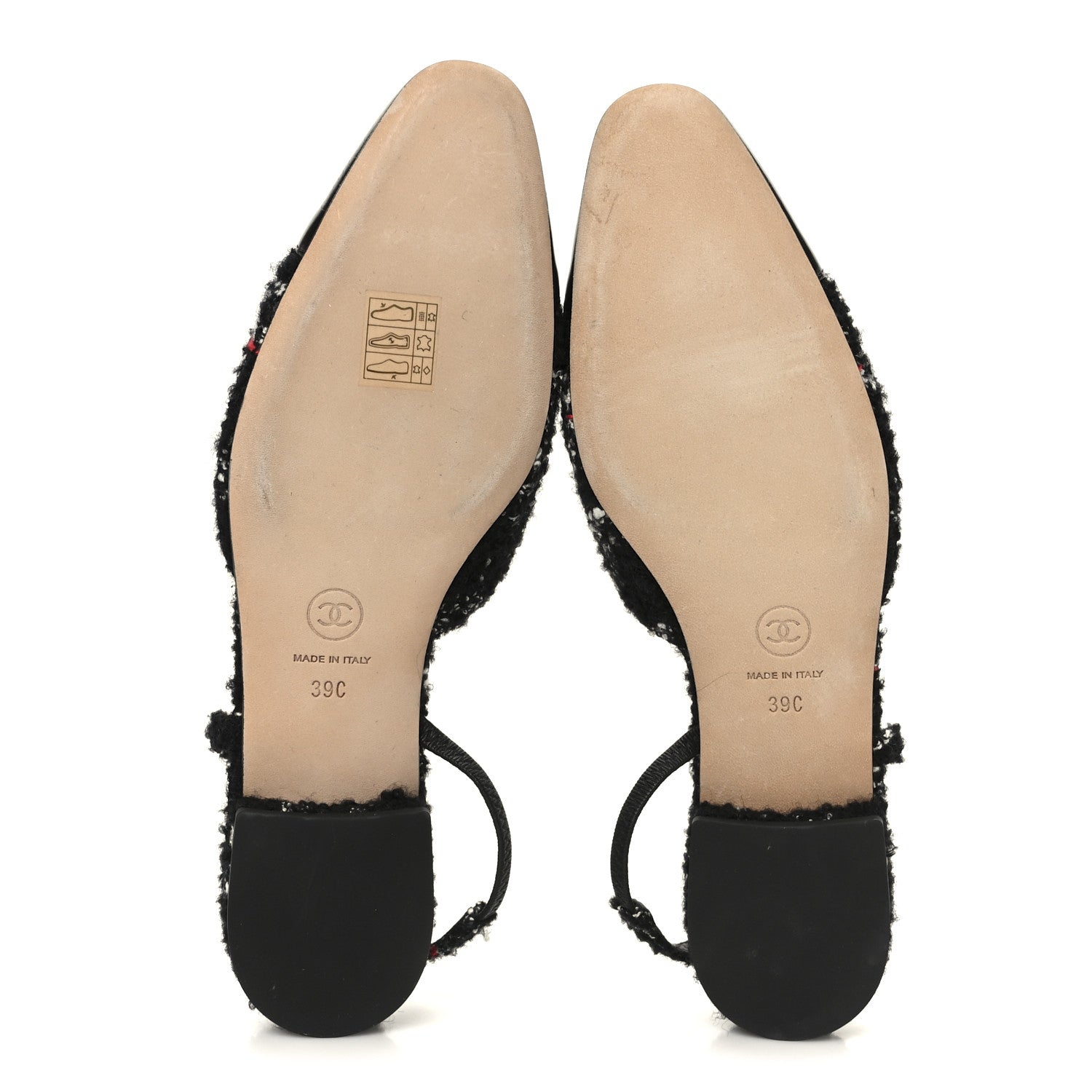 TWEED LAMBSKIN CAP TOE CC SLINGBACK FLATS BLACK WHITE MULTICOLOR