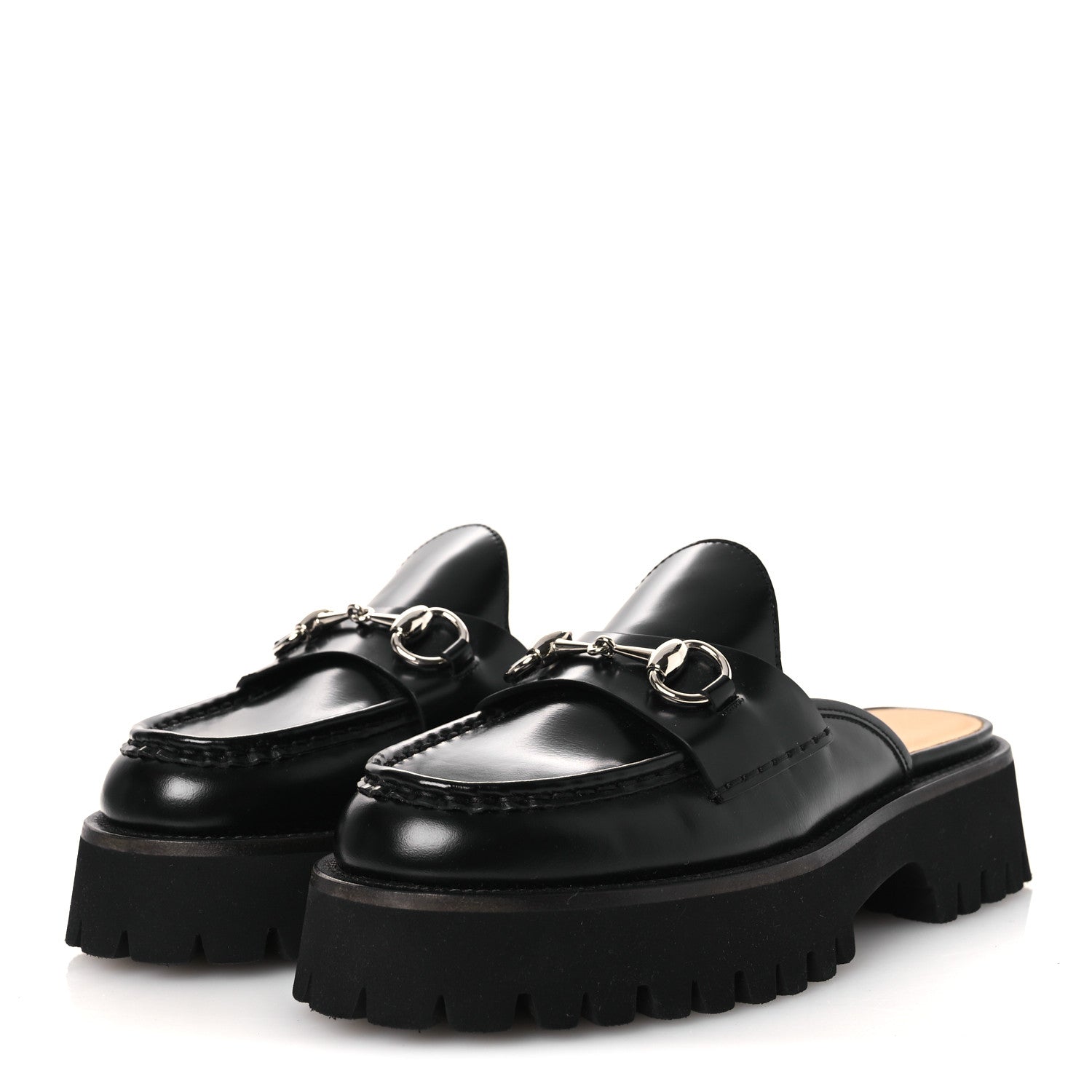 CORDOVAN LUX WOMENS SYLKE HORSEBIT PLATFORM MULES BLACK