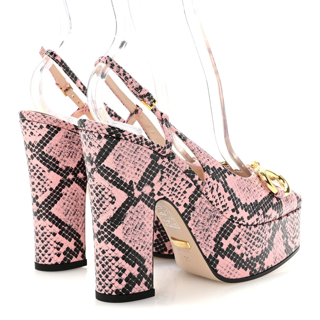 CALFSKIN PYTHON PRINT HORSEBIT PLATFORM /120MM SLINGBACK PUMPS WILD ROSE