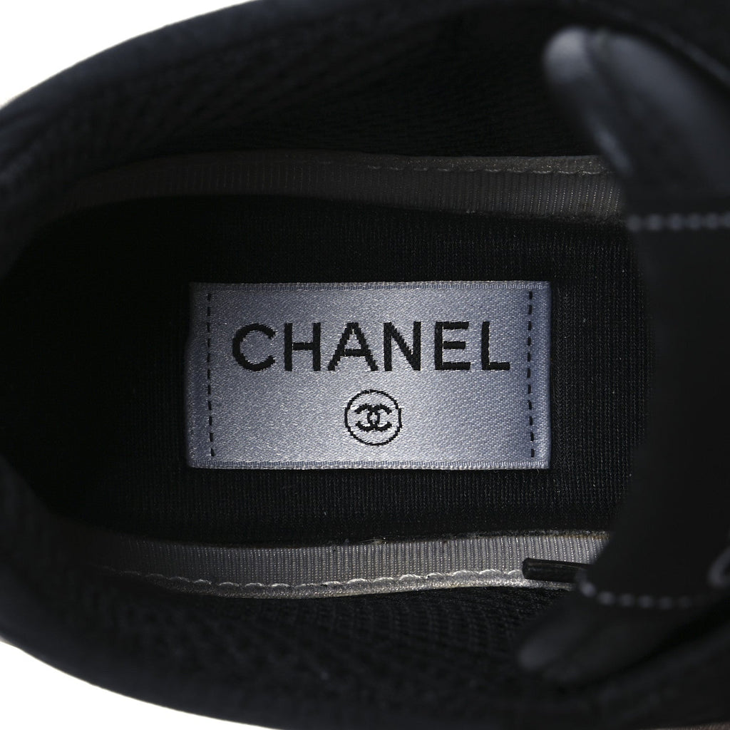 CALFSKIN MESH LYCRA SUEDE WOMENS LOGO SNEAKERS BLACK