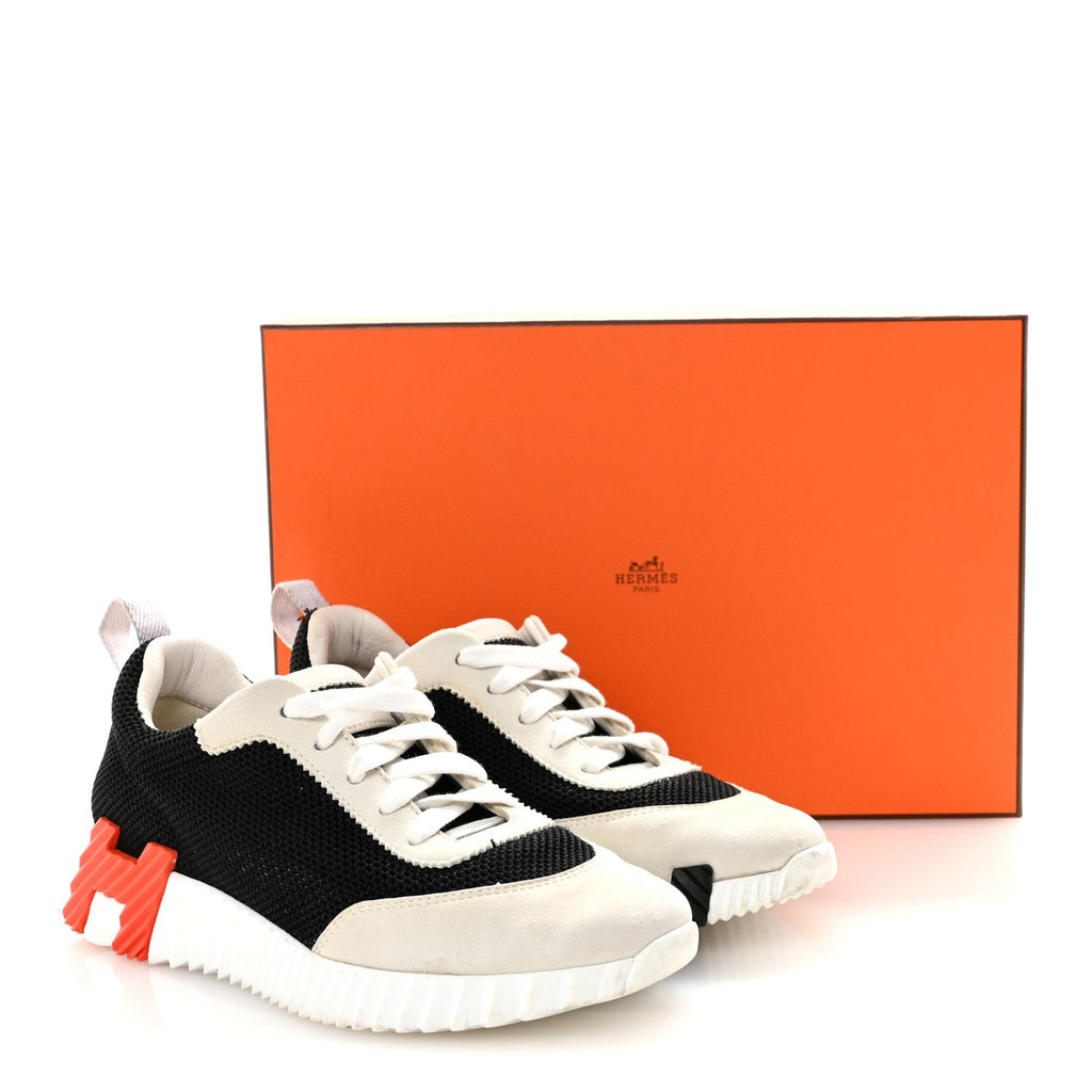 AIR MESH SUEDE GOATSKIN BOUNCING SNEAKERS BLACK ORANGE