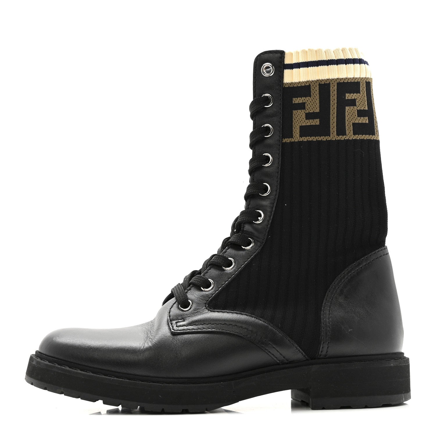 CALFSKIN STRETCH FABRIC ROCKOKO BIKER BOOTS TOBACCO BLACK MARINO