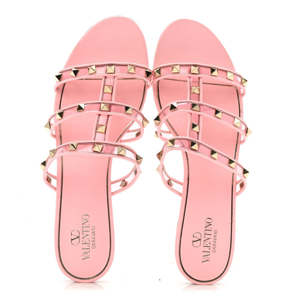 ROCKSTUD PVC CAGED FLAT SLIDE SANDALS PINK