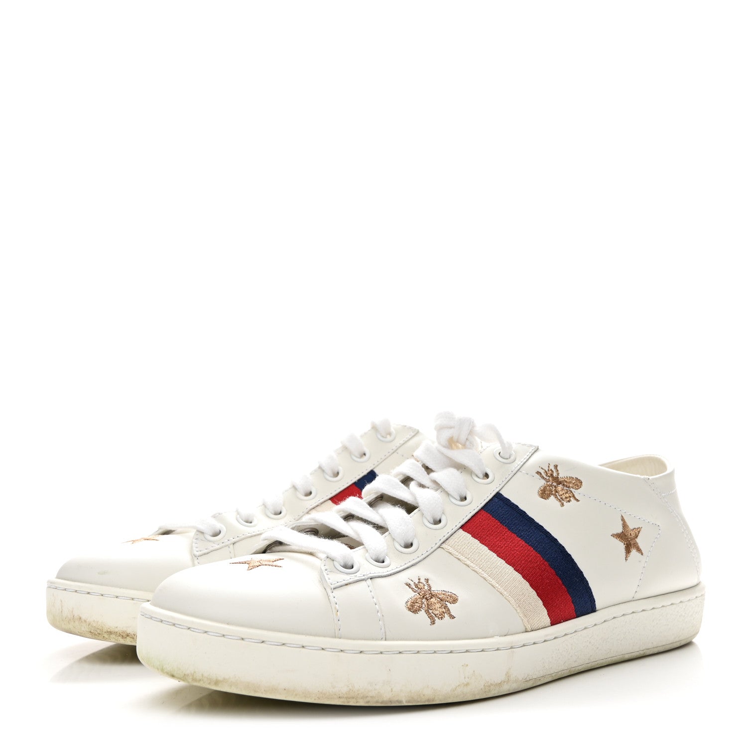 CALFSKIN BEE STAR EMBROIDERED SYLVIE WEB ACE SNEAKERS WHITE