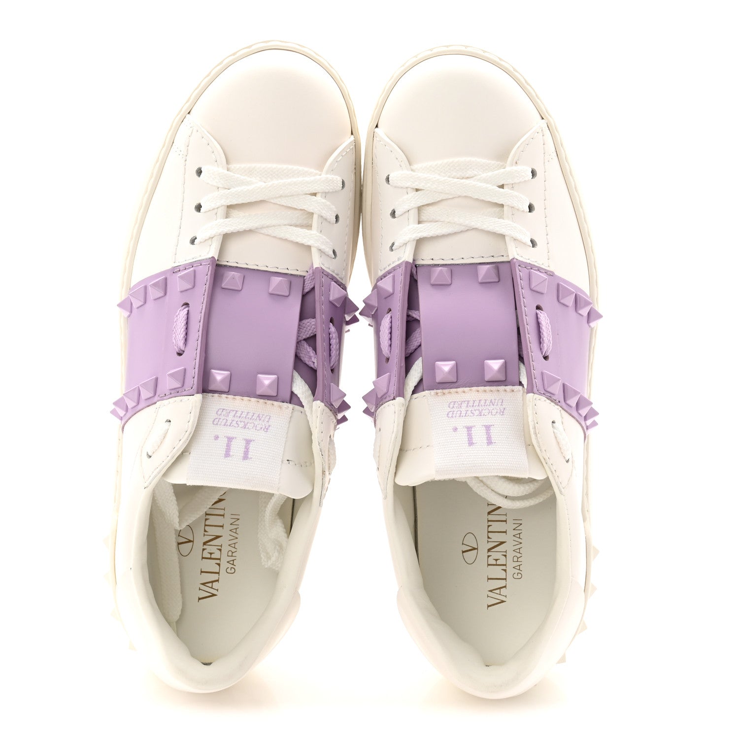 CALFSKIN WOMENS ROCKSTUD OPEN SNEAKERS WHITE PURPLE