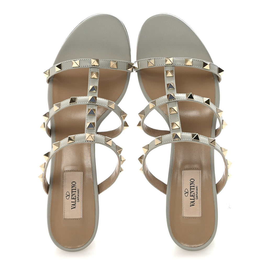 CALFSKIN ROCKSTUD 60MM CAGED SLIDE SANDALS OPAL GREY