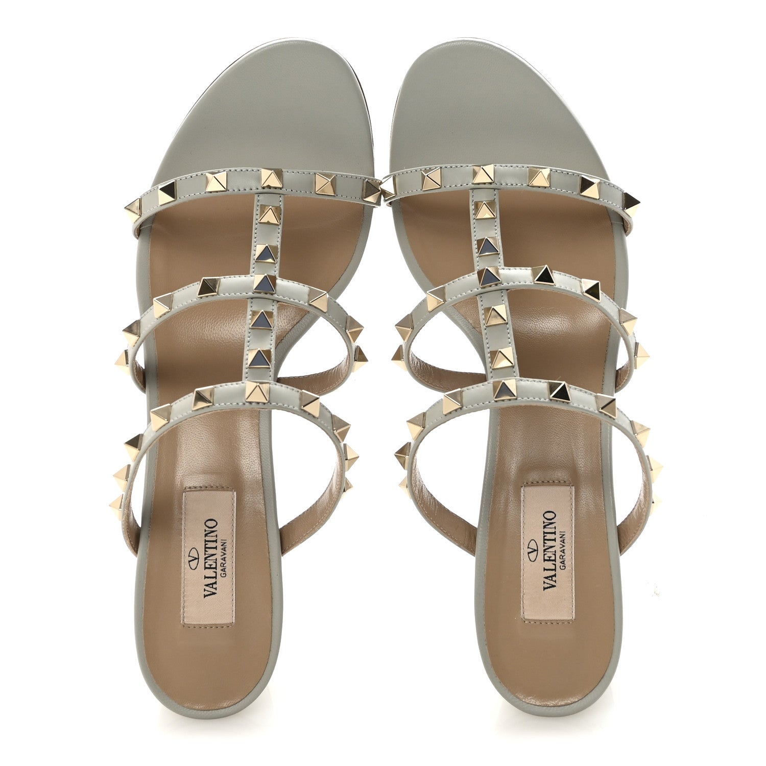 CALFSKIN ROCKSTUD 60MM CAGED SLIDE SANDALS OPAL GREY