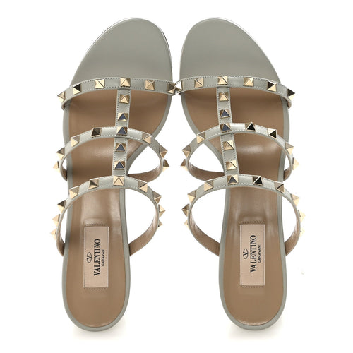 CALFSKIN ROCKSTUD 60MM CAGED SLIDE SANDALS OPAL GREY
