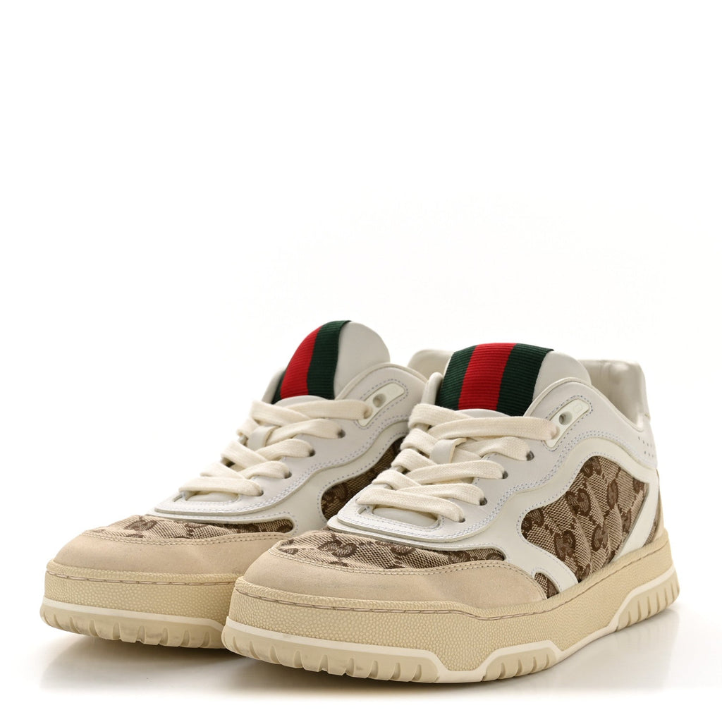 CALFSKIN GG MONOGRAM RE-WEB WOMENS SNEAKERS WHITE BEIGE EBONY